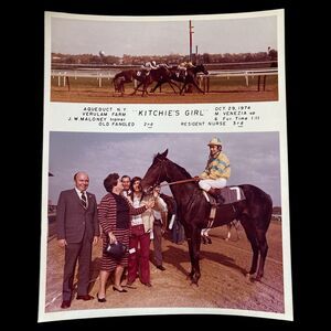 Vtg Color Horse Racing Photo Aqueduct NY  Kitchie’s Girl 1974 M. Venezia